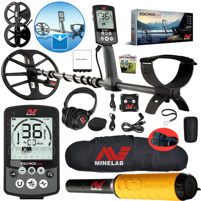 Minelab Equinox 800 Waterproof Multi-Frequency Metal Detector with 11" DD Coil, Gold Mode, Pro-Find 35 Pinpointer and Carry Bag