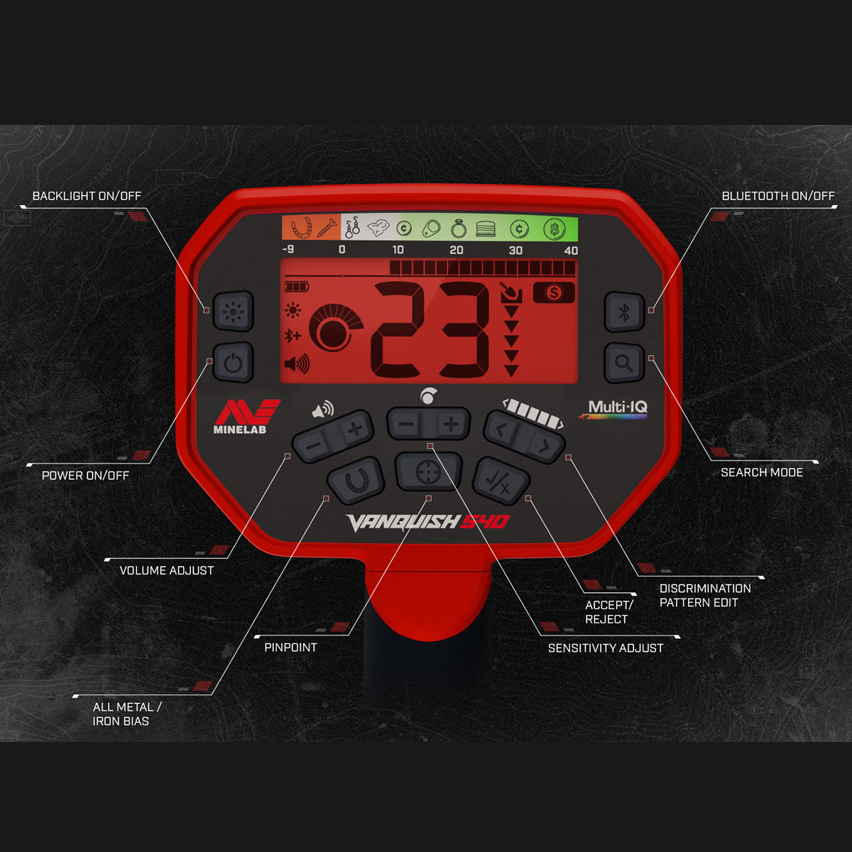 Minelab Vanquish 540 Pro-Pack with Pro-Find 35 Pinpointer, Wireless Headphones, 12" & 8" Coils with Covers, Rechargeable Batteries